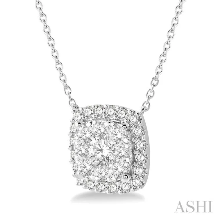 1 Ctw Cushion Shape Lovebright Diamond Necklace in 14K White Gold