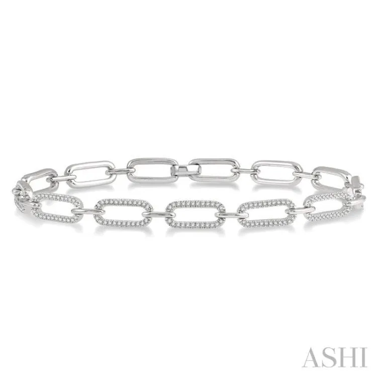 1 Ctw Round Cut Diamond Paper Clip Bracelet in 14K White Gold