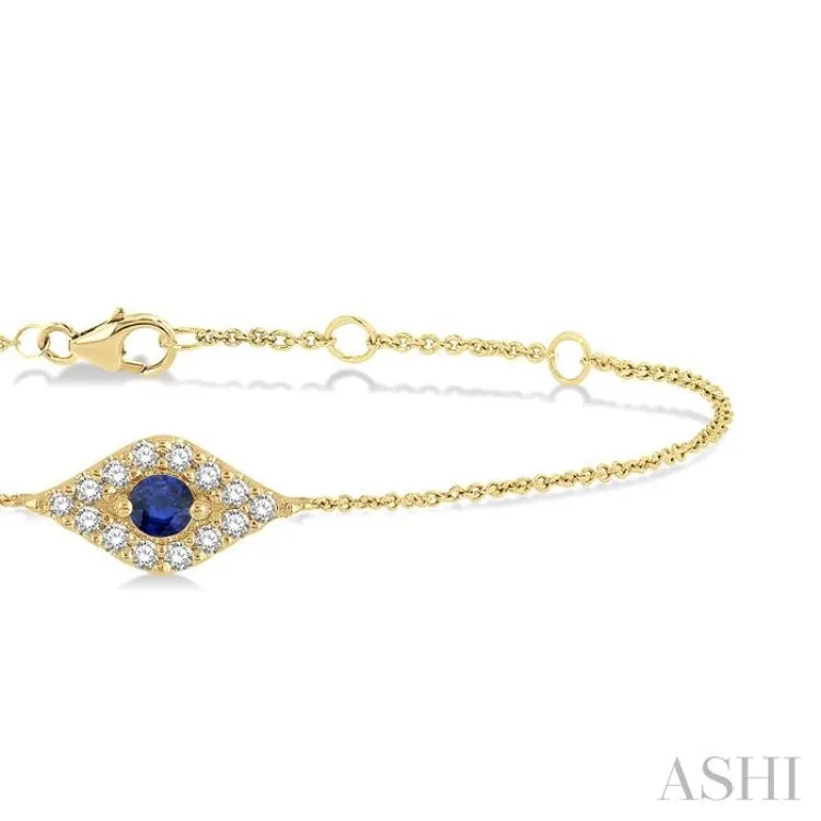 1/10 Ctw Evil Eye Round Cut Diamond & 2.60 MM Round Cut Sapphire  Precious Petite Fashion Bracelet in 10K Yellow Gold