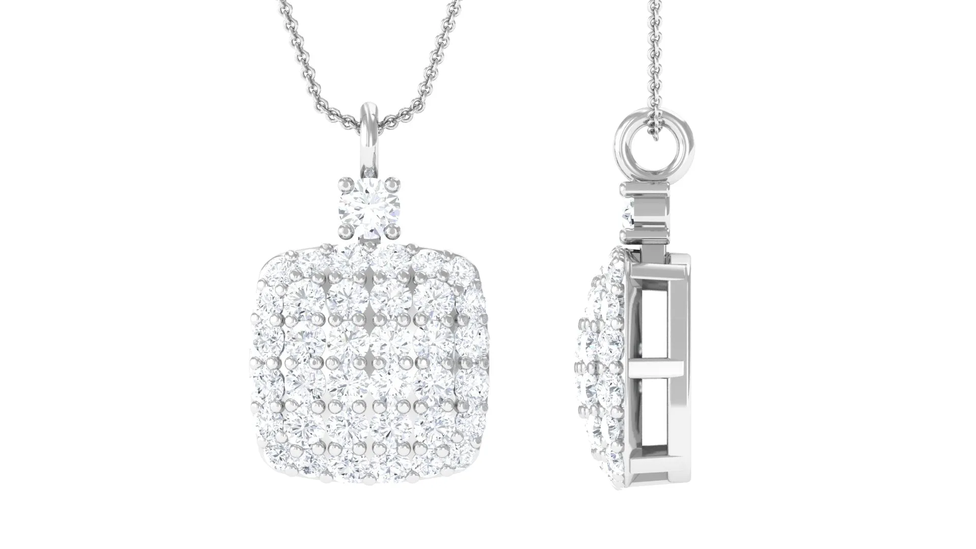 1/2 CT Square Shape Diamond Cluster Pendant Necklace