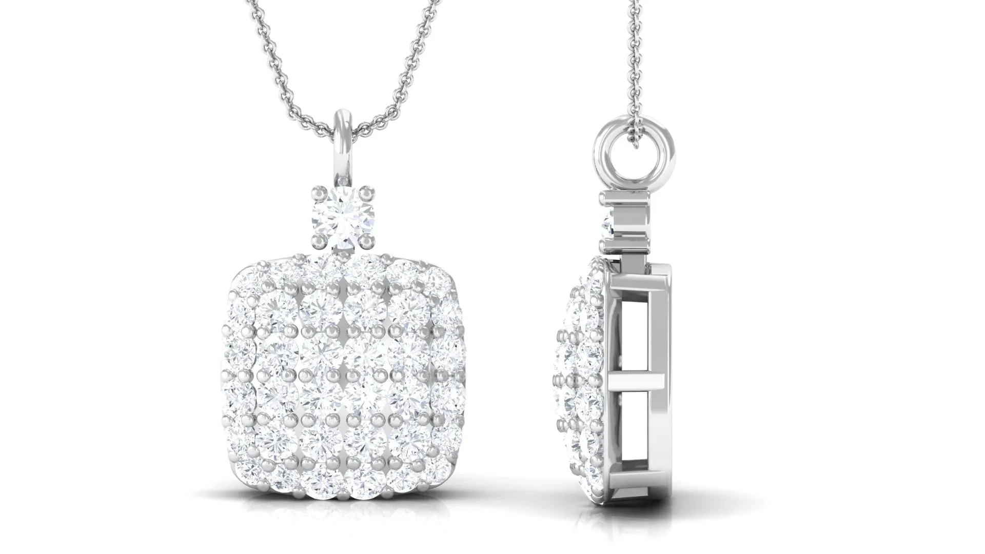 1/2 CT Square Shape Diamond Cluster Pendant Necklace