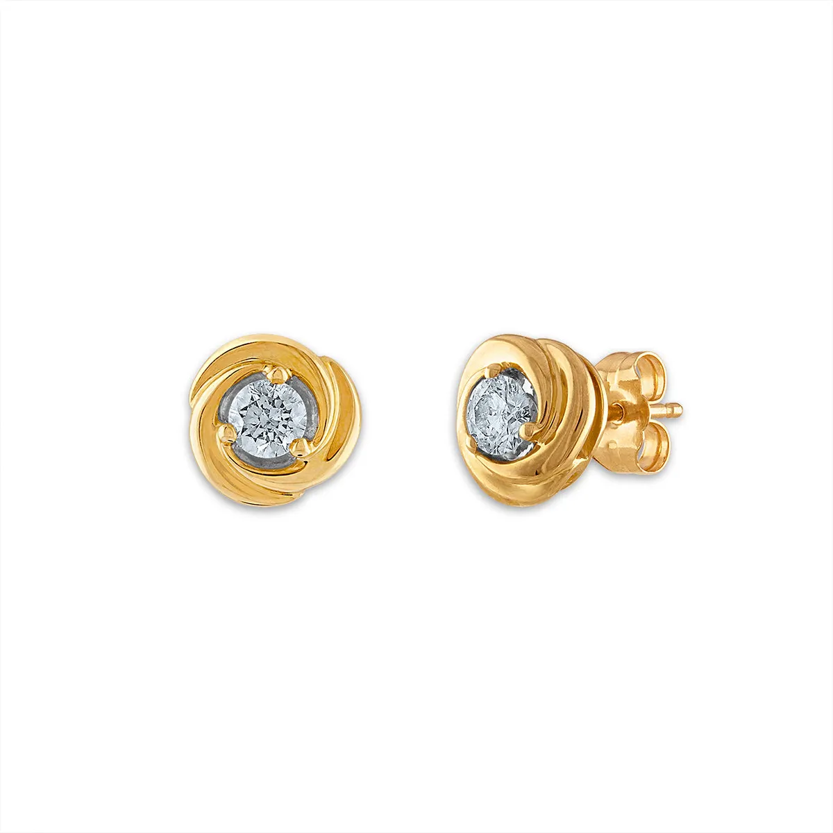 1/4 CTW Diamond Stud Love Knot Earrings in 10KT Yellow Gold