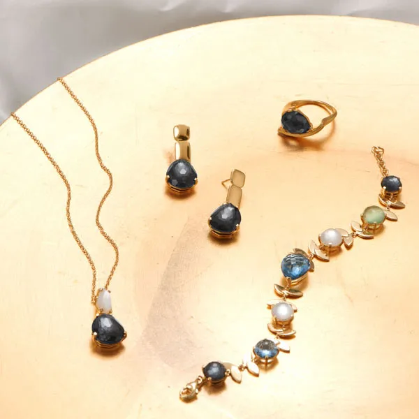 14 Karat Gold Plated Hematite and Quartz Drop Earrings