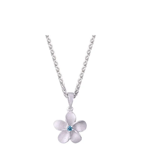 14k 11mm Plumeria Pendant with Blue Diamond