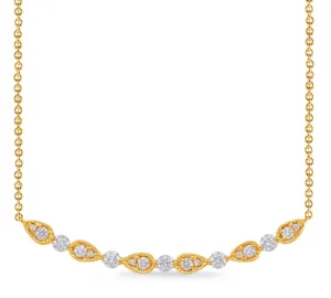 14K Gold Curved Bar Detailed Diamond Necklace