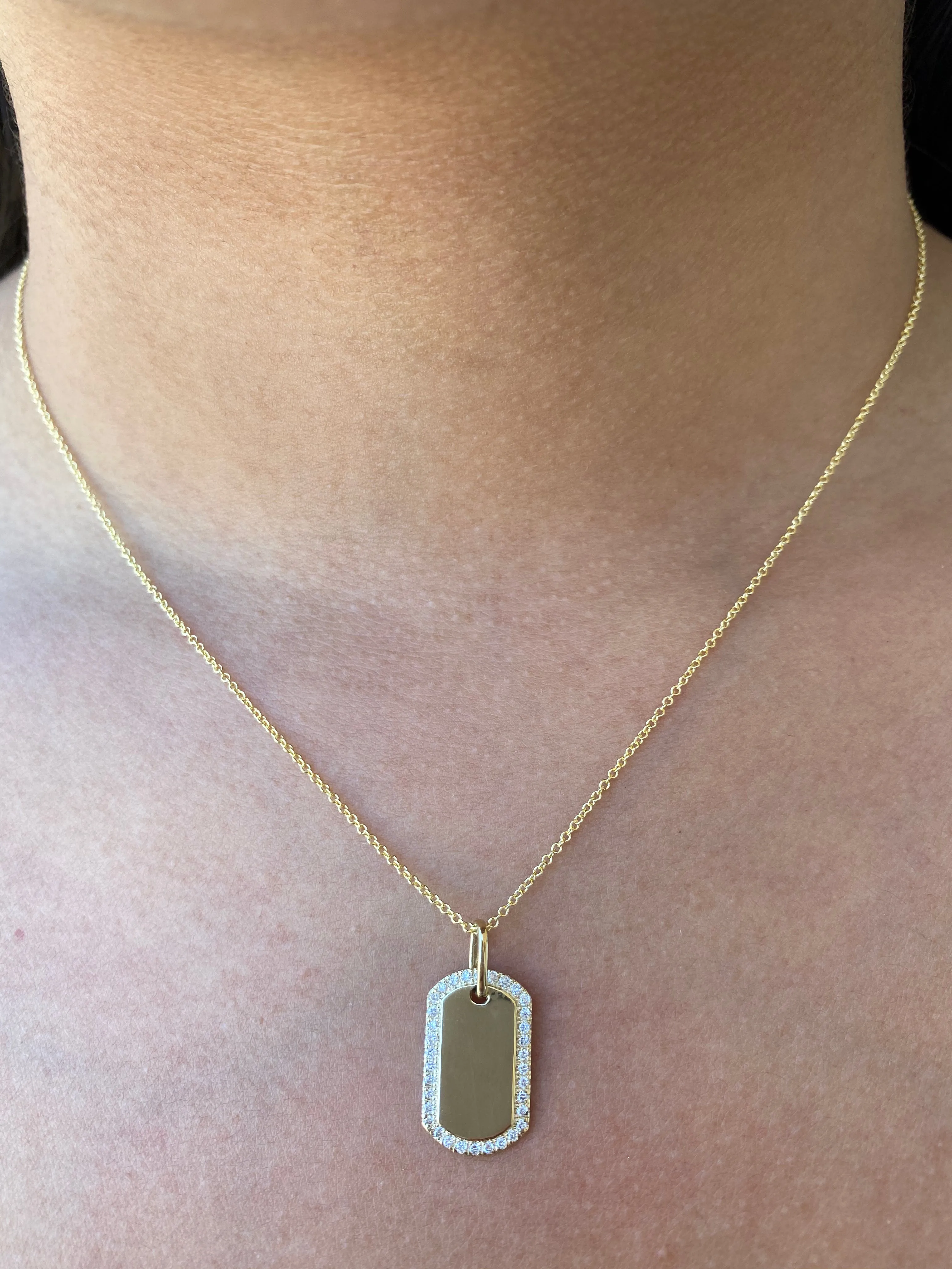 14K Gold Dog Tag Diamond Necklace