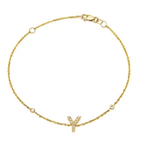 14K Gold Initial "Y" Bracelet With Diamonds