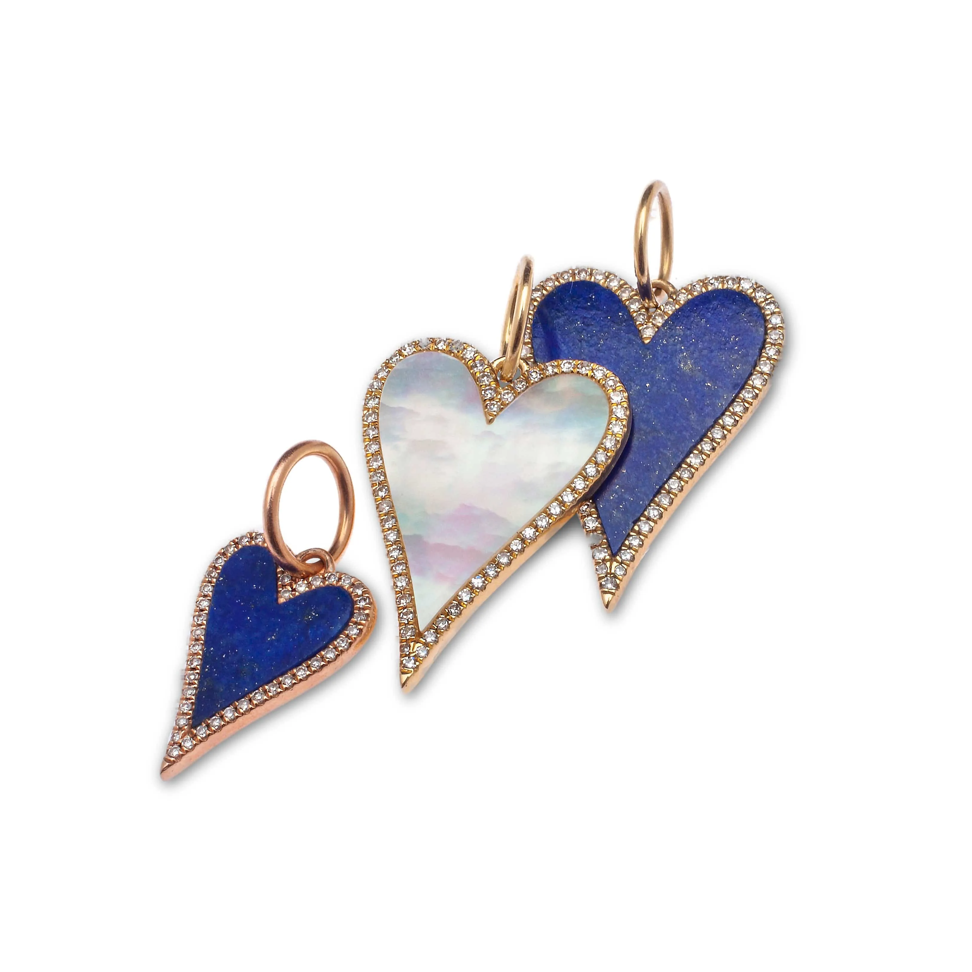 14K Gold Large Turquoise and Diamond Elongated Heart Charm