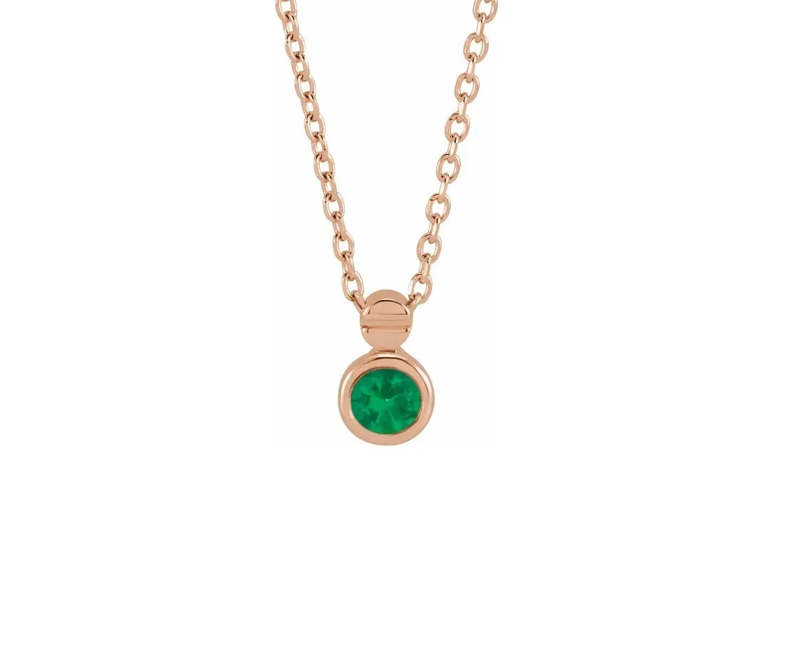 14K Gold Natural Emerald Screw Necklace