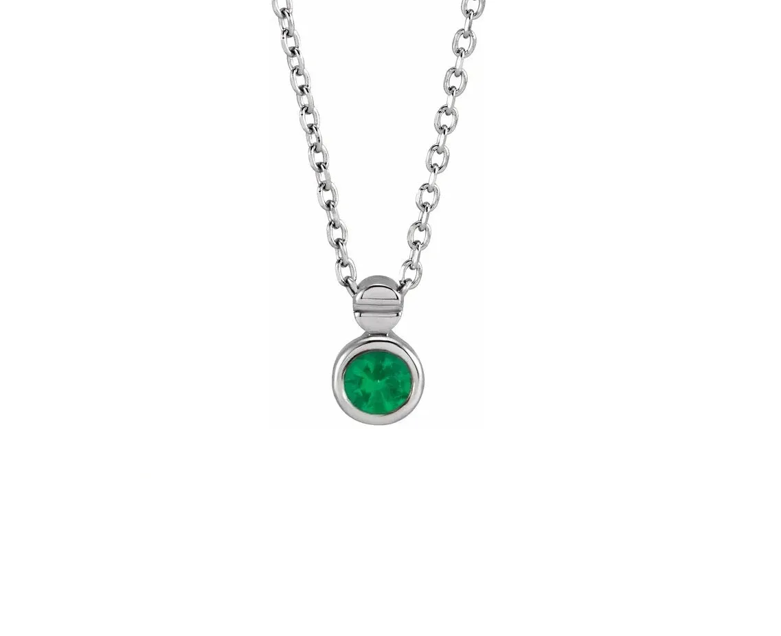 14K Gold Natural Emerald Screw Necklace