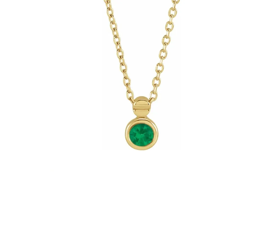 14K Gold Natural Emerald Screw Necklace