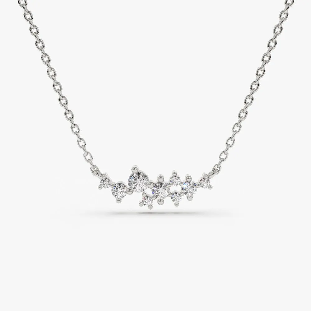 14K Gold Nine Diamond Cluster Necklace