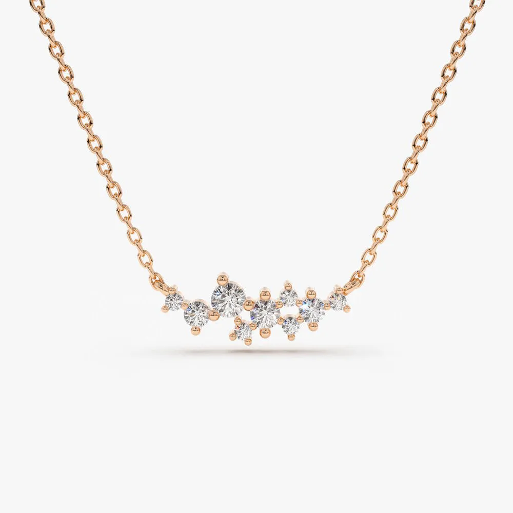 14K Gold Nine Diamond Cluster Necklace