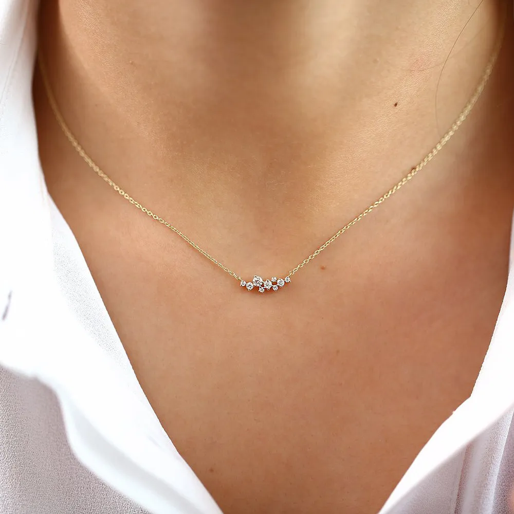 14K Gold Nine Diamond Cluster Necklace