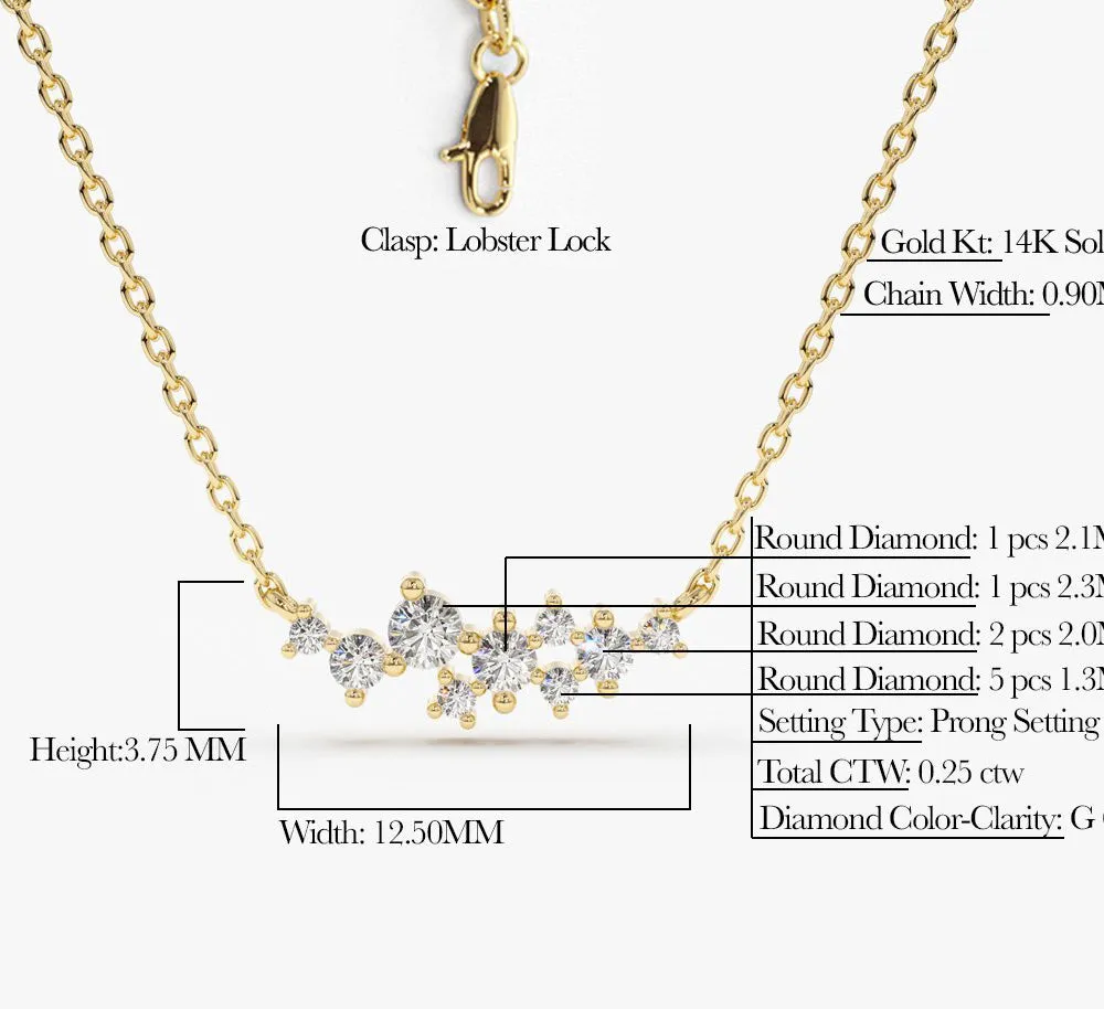 14K Gold Nine Diamond Cluster Necklace