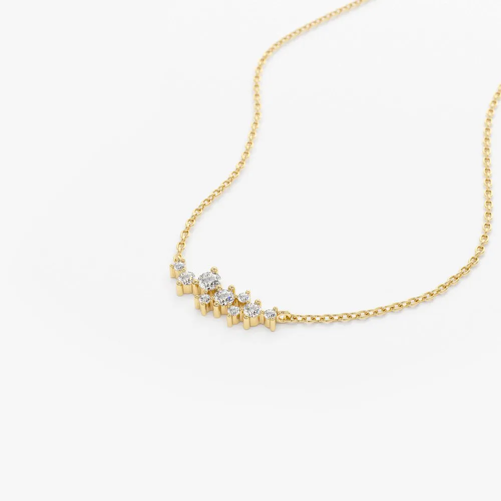 14K Gold Nine Diamond Cluster Necklace