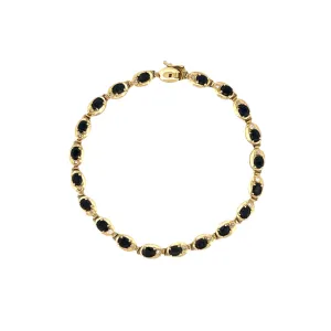 14K Gold Oval Sapphire and Diamond Bezel Bracelet