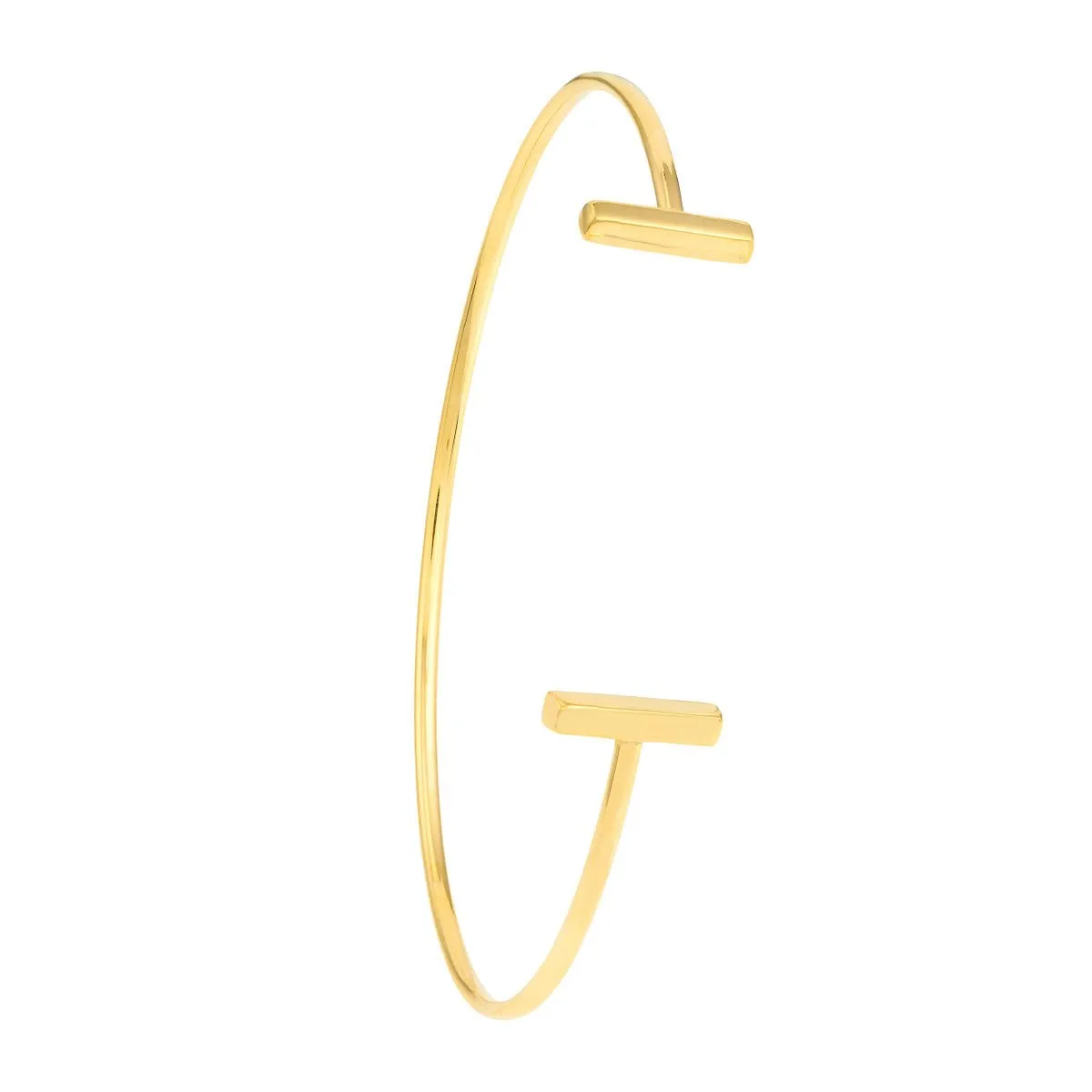 14K Gold Staple Bar Cuff Bangle