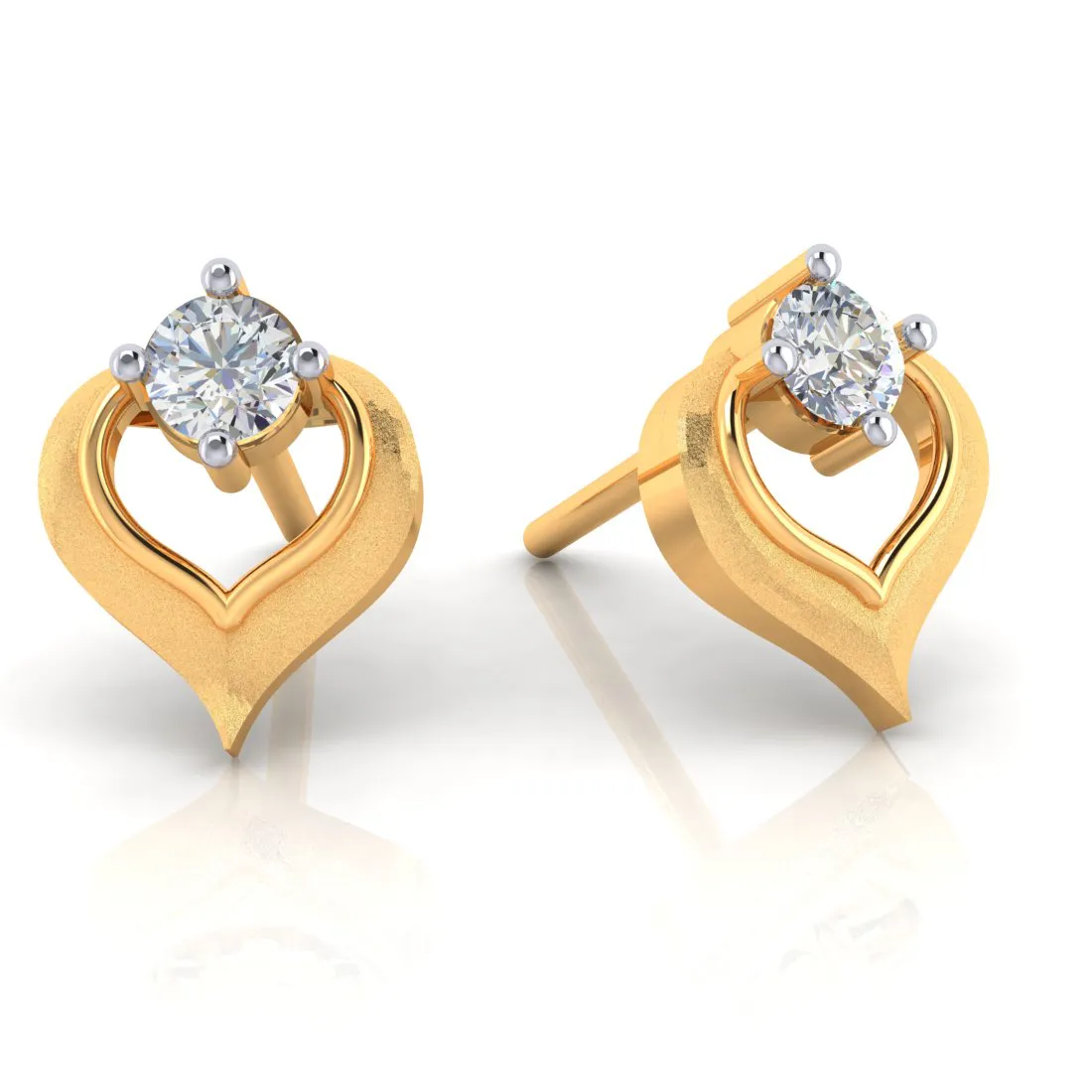 14k Heart Shape American Diamond Gold Earrings