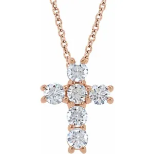 14K Rose 1 1/6 CTW Natural Diamond Cross 18" Necklace