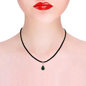 14K Solid Rose Gold & Leather Diamond/Emerald Necklace