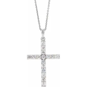 14K White 1/2 CTW Natural Diamond Cross 18" Necklace