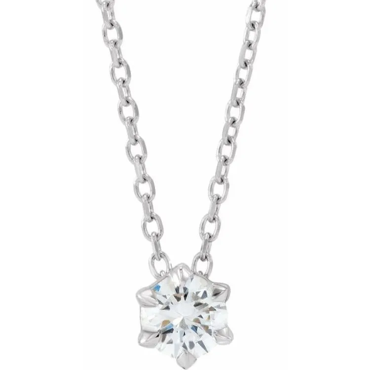 14K White 1/4 CT Lab-Grown Diamond Solitaire 16-18" Necklace