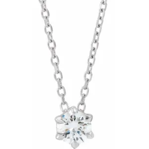 14K White 1/4 CT Lab-Grown Diamond Solitaire 16-18" Necklace