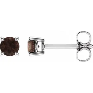 14K White 4 mm Natural Smoky Quartz Stud Earrings