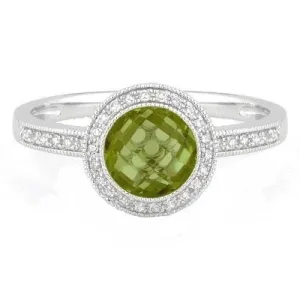 14k White Gold 1.72 Ct Peridot, 0.11 Ct Diamond Ring