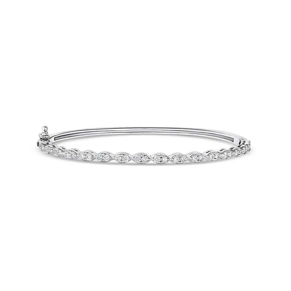 14K White Gold Diamond Bangle with Marquise Design