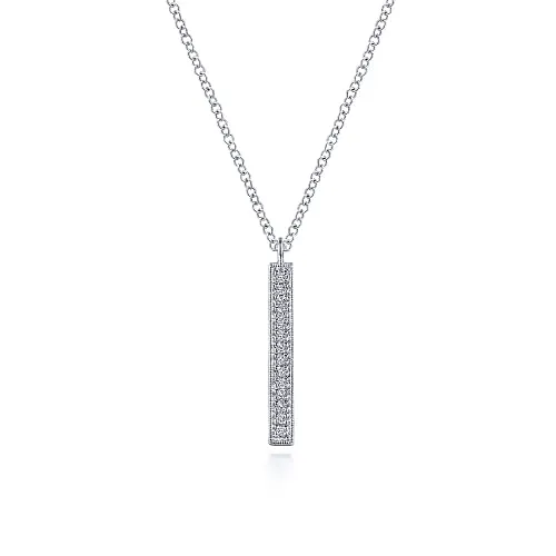 14K White Gold Diamond Bar Pendant Necklace