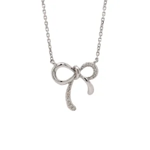 14K White Gold Diamond Bow Necklace