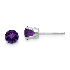 14k White Gold Round Amethyst Birthstone Earrings