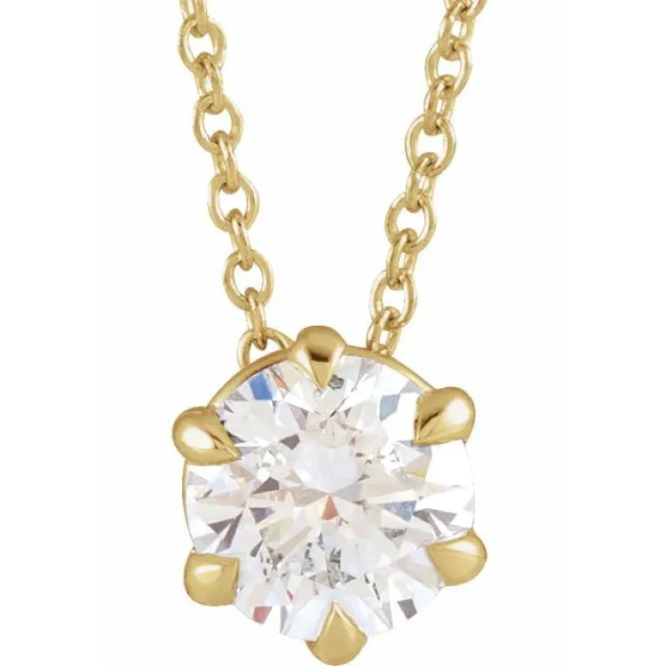 14K Yellow 3/4 CT Natural Diamond Solitaire 16-18" Necklace