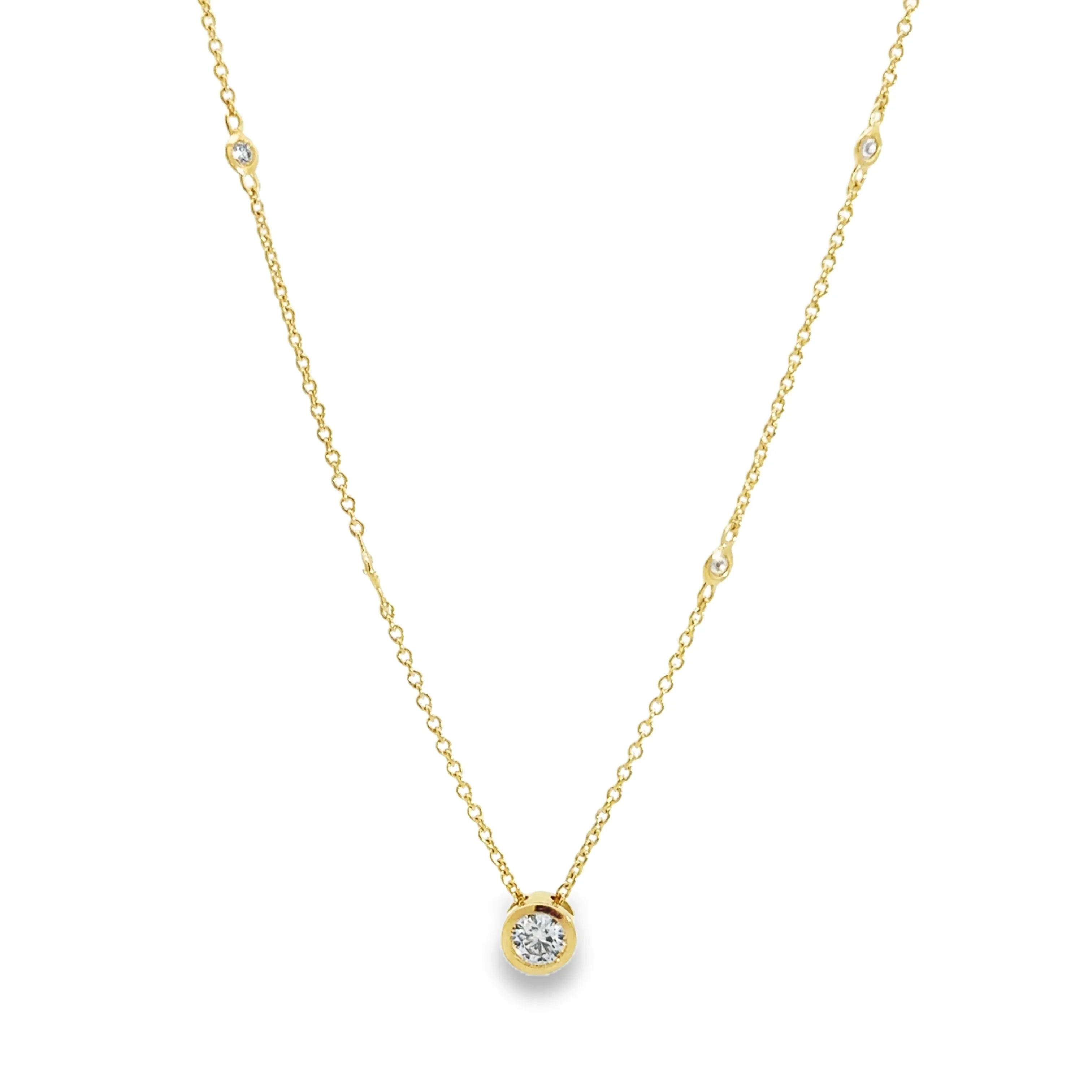 14K Yellow Gold Diamond Shell Bezel Set Diamond Station Necklace