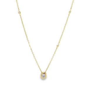 14K Yellow Gold Diamond Shell Bezel Set Diamond Station Necklace