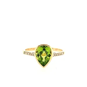 14k Yellow Gold Pear Peridot Ring (I8021)