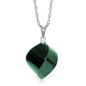 15.3 Carat 14K Solid White Gold Necklace Diamond Twisted Briolette Emerald