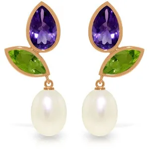 16.6 Carat 14K Solid Rose Gold Earrings Peridot, Amethyst Pearl