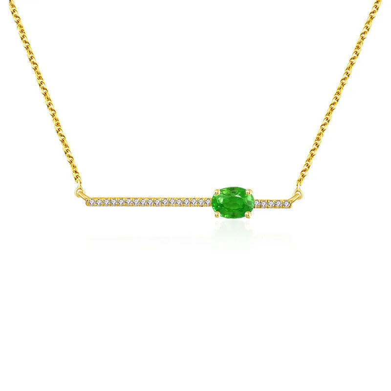 18k Gold Line Diamond Necklace with Emerald