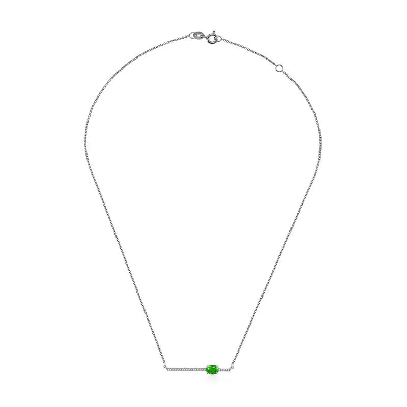 18k Gold Line Diamond Necklace with Emerald