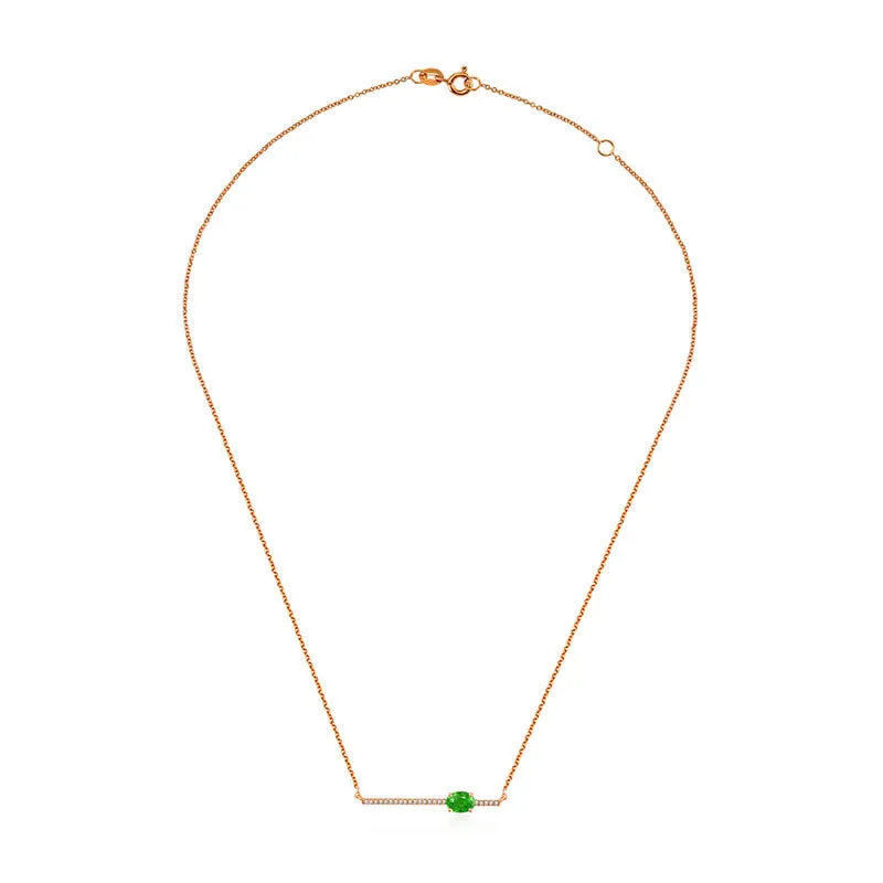 18k Gold Line Diamond Necklace with Emerald