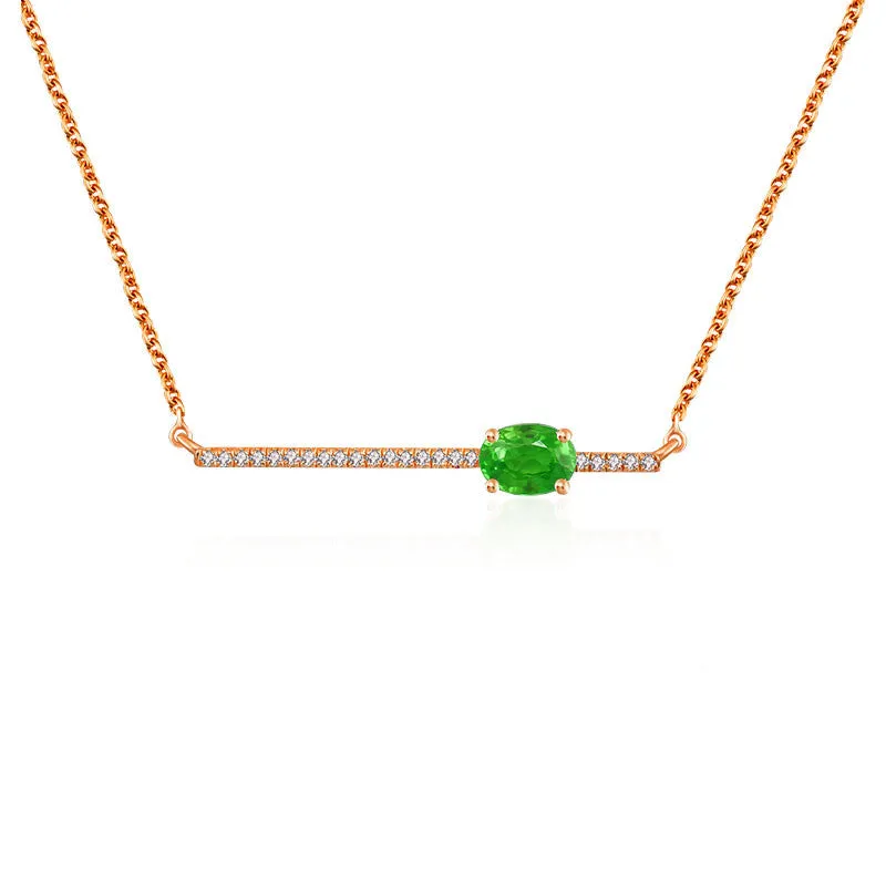 18k Gold Line Diamond Necklace with Emerald