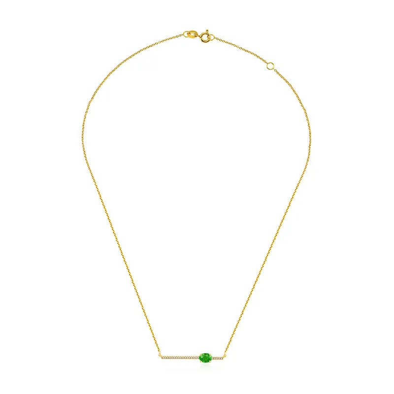 18k Gold Line Diamond Necklace with Emerald