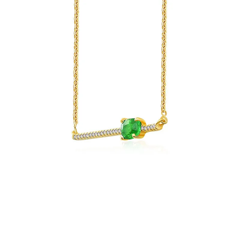 18k Gold Line Diamond Necklace with Emerald