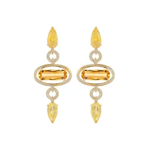 18k Onsa Yellow Gold Earring With 1.14 Cts Vs-Gh Diamonds  And Citrine And Rutilated Quartz