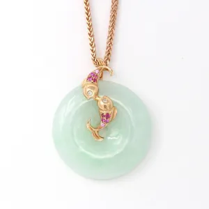 18k Rose Gold Genuine Jadeite Constellation (Pisces) Necklace with Diamonds & Ruby