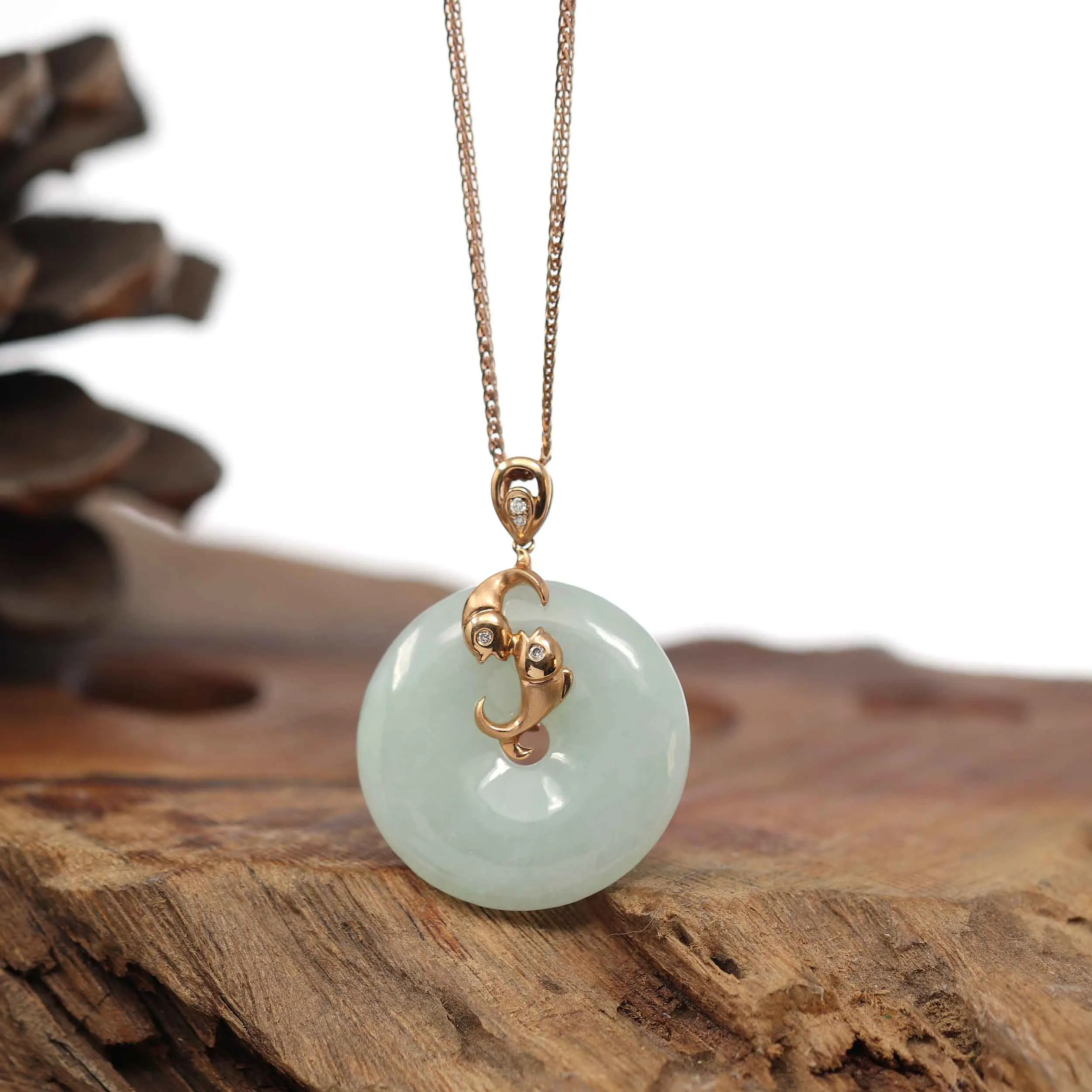 18k Rose Gold Genuine Jadeite Constellation (Pisces) Necklace With Diamonds