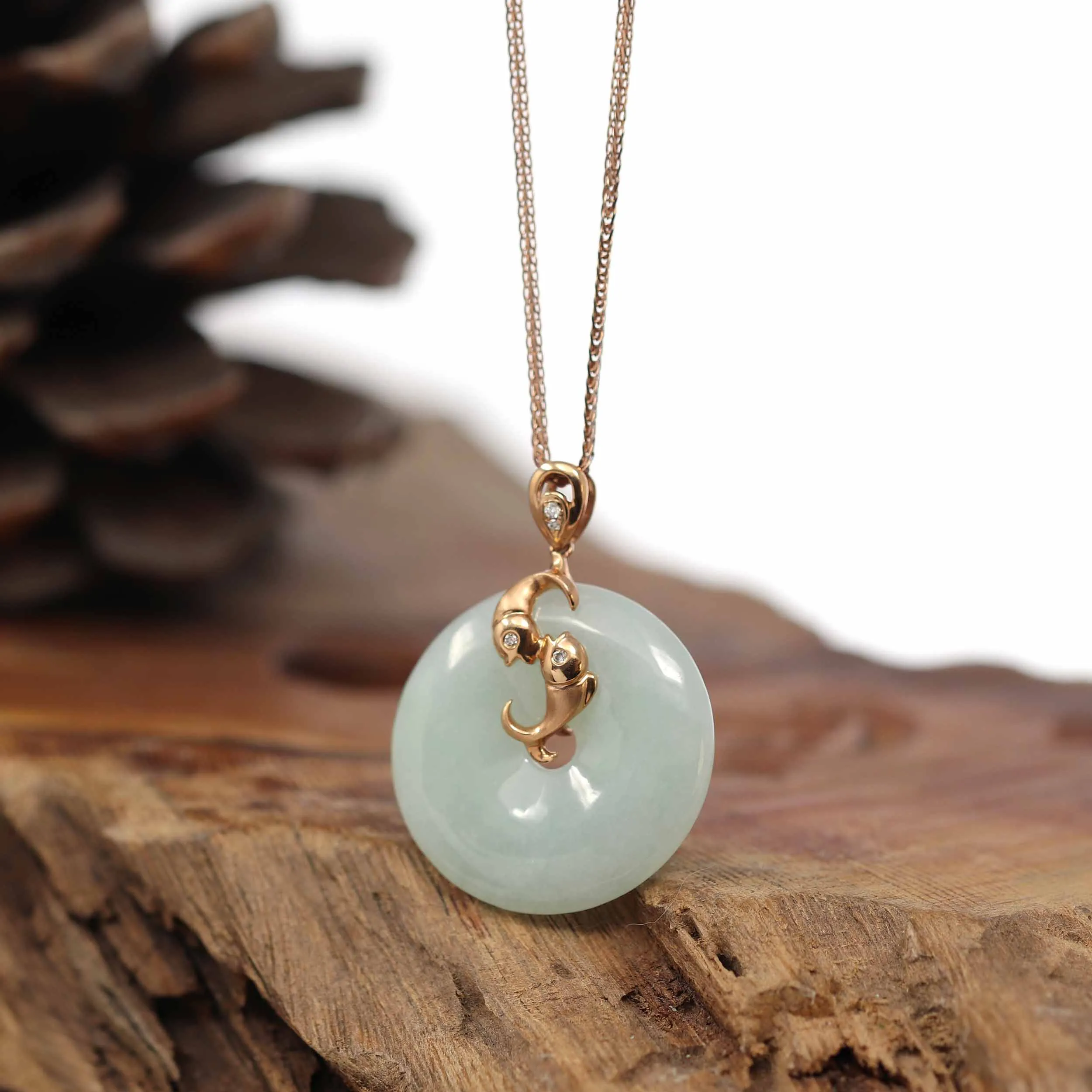 18k Rose Gold Genuine Jadeite Constellation (Pisces) Necklace With Diamonds